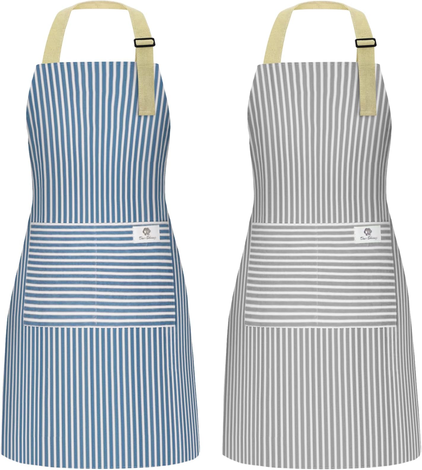 NLUS 2 Pack Waterproof Cooking Apron for Women with Pockets Adjustable Chef Aprons for Kitchen, Cooking, Baking, BBQ, Grill(Blue/Gray)
