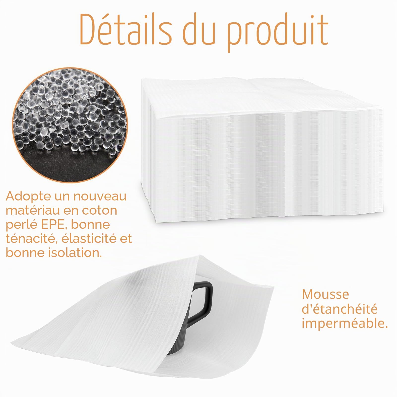 AKOLAFE 100 Pièces Feuilles Mousse Papier Bulle 40x30cm Épaisseur 0,5mm Sac d'emballage en Mousse Expansive pour Protection Carton Demenagement Vaisselle et Verres