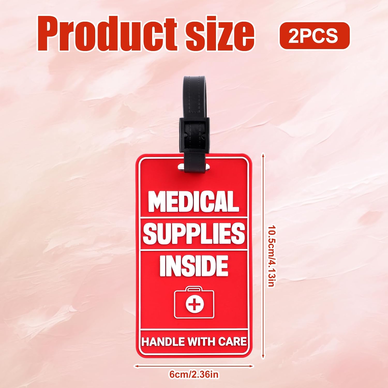 2pcs Medical Supplies Inside Tags, Three-Dimensional Design Medical Device Luggage Tag Handle with Care Information Cards & 2pcs Sturdy Straps for Various Travel Suitcases or Backpacks