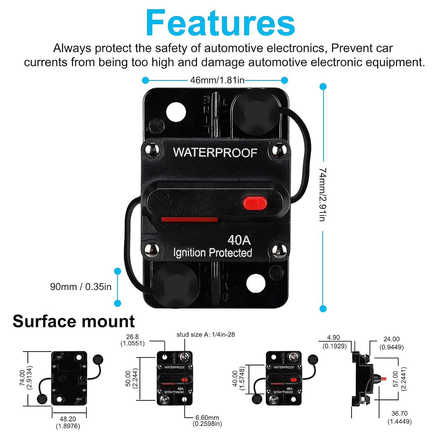 40 Amp Audio Circuit Breaker,12V-48V DC Fuse Holder,30-300A Breaker Switch,Inline Circuit Breaker with Reset Button,for Automotive Marine Boat Audio System Current Overload Protection
