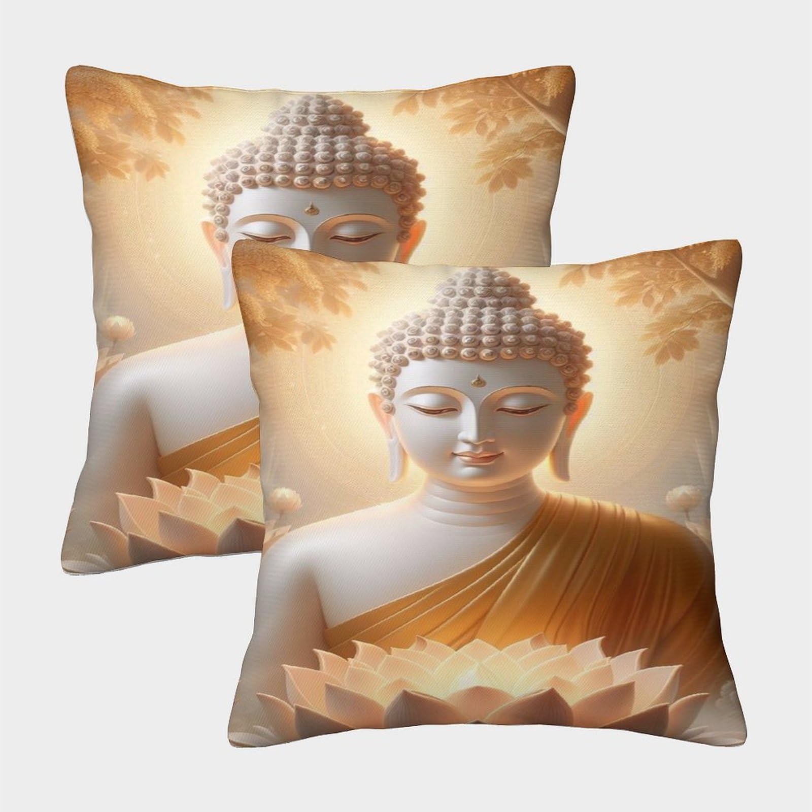 TNFHSOFT Buddhism Cushion Cover 2 Pack Decorative Machine Washable Pillowcases Square Pillow Cases with Invisible Zipper Cushion Covers For Livingroom Sofa Bedroom Throw Pillow Cases 50x50cm