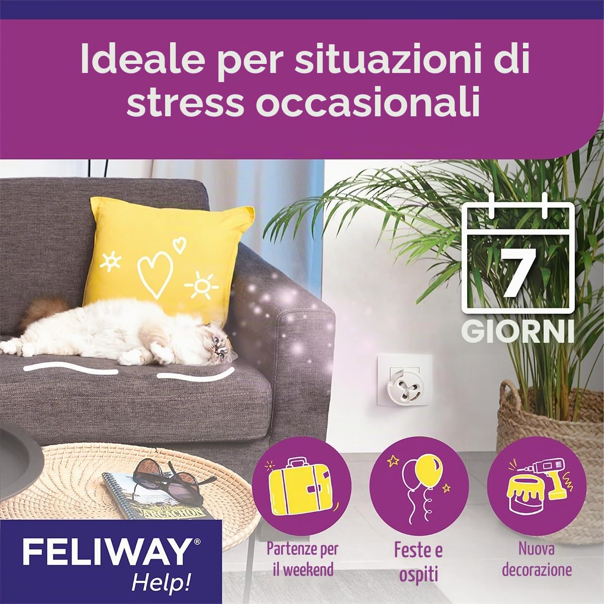 FELIWAY Help! XXX 7 Giorni - 3 Cartucce per Diffusore di Ferormoni Apaisanti per Gatti (XXX 340 MG) - Aiuta a Calmare il Tuo Gatto Quotidianamente o Durante Eventi Stressanti Occasionali