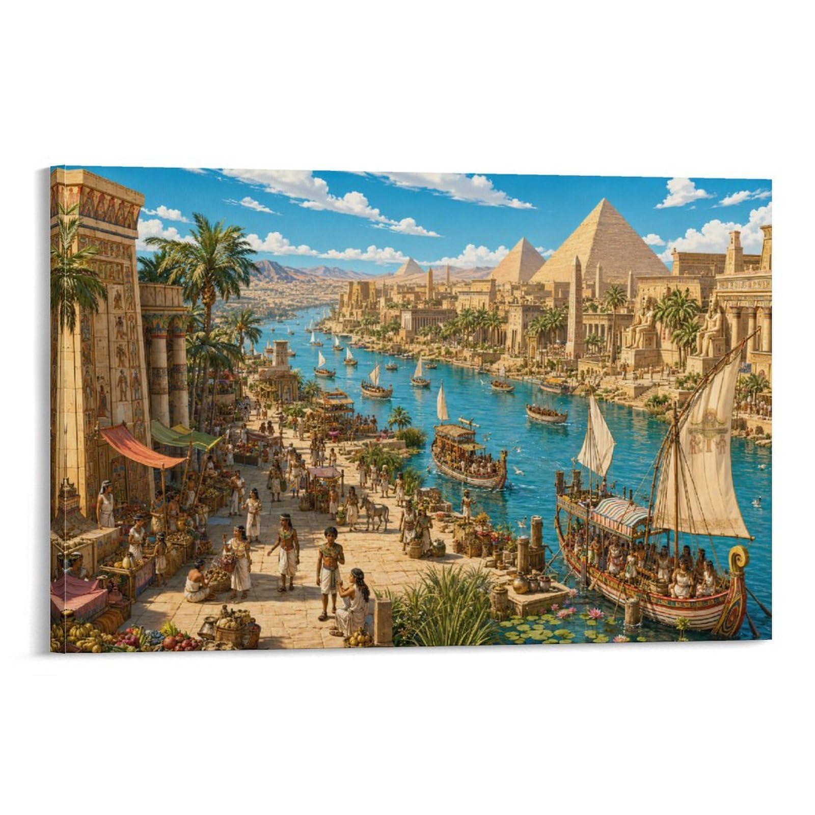 GPMNBCXZK The Nile River in Ancient Egypt Canvas Prints Modern Artwork Decor Pyramid HD Wall Art Poster for Office, Living Room, Bedroom, Home Decorations, Gift 08x12inch(20x30cm)