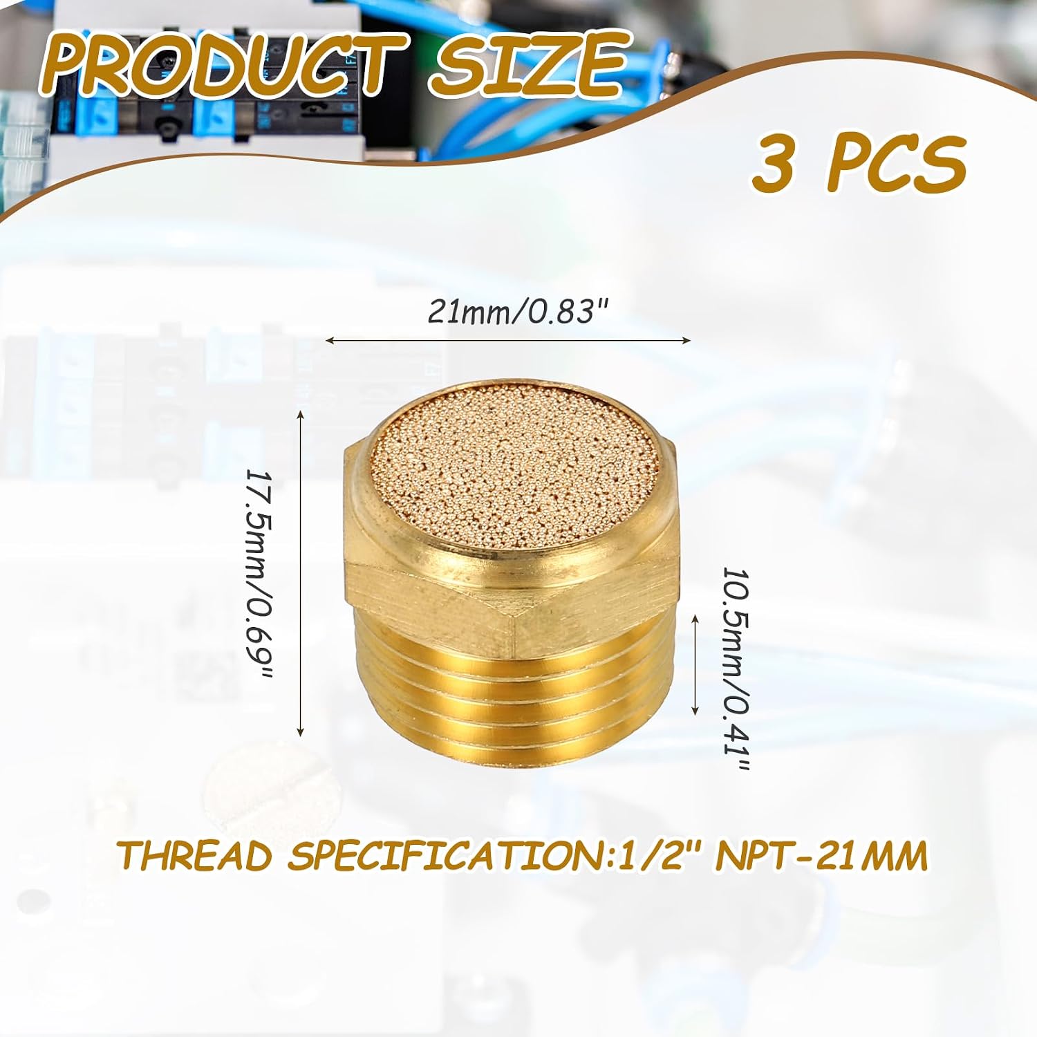MECCANIXITY 3Pcs Air Compressor Muffler, 1/2" NPT-21mm Male Thread Sintered Bronze Exhaust for Pneumatic Tools Industrial Machinery, Flat