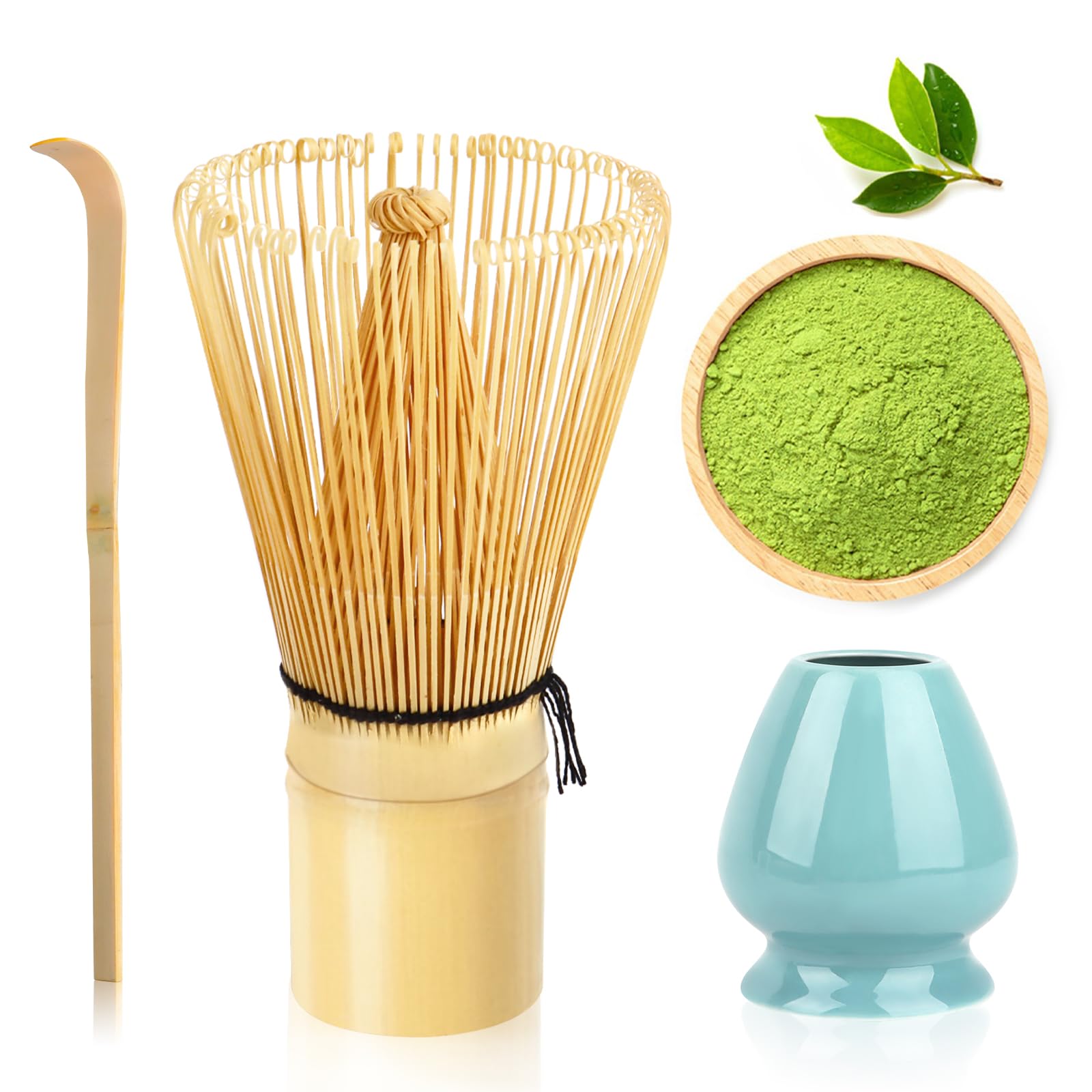 MA-01 Accesorio de Ceremonia de Matcha Japonés, Batidor, Chasen, Batidor Chasen de Bambú Tradicional de 100 Varillas té Matcha, para té Verde y Bebidas en Polvo, Juego de 3 Piezas