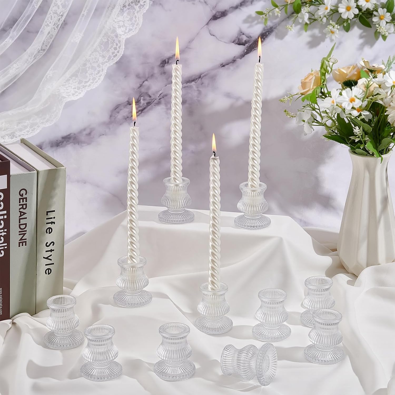 35Pcs Glass Candle Holder for Candlestick, Clear Candle Holder Candlestick Holders Wedding Table Centerpiece for Sticks Mother's Day Weddings Party Living Room Dinner Advent Party Decor