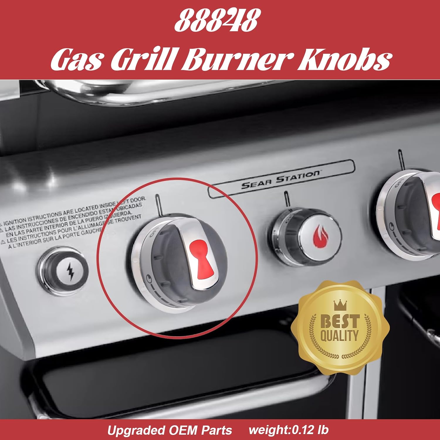 88848 Gas Grill Burner Knobs Compatible with Weber Genesis 300 Series (2011-2016) Gas Grills Burner Replacement Knobs 3 Pack