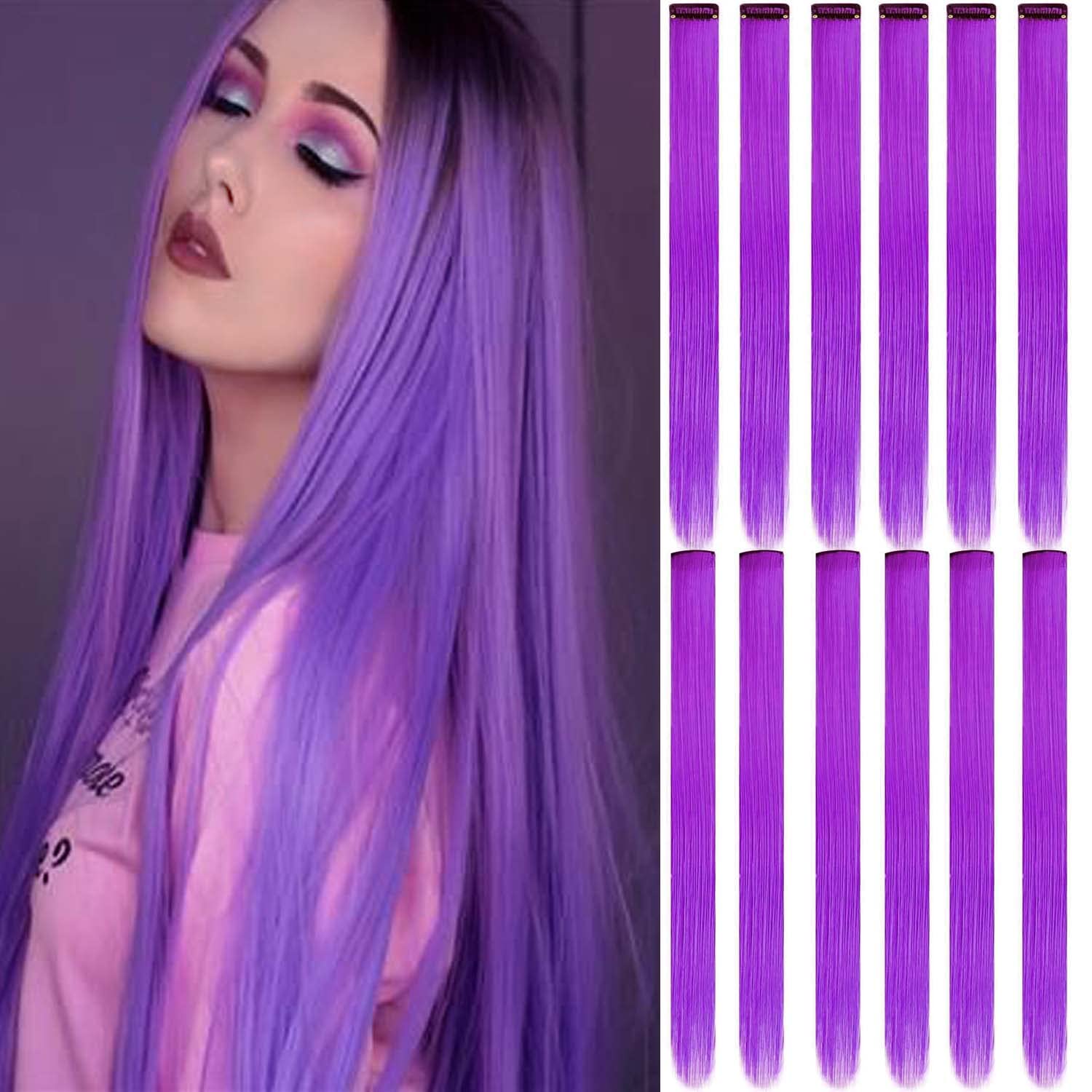 12 Pcs Colored Hair Extensions Colorful Clip in Hair Extensions 21 inch Synthetic