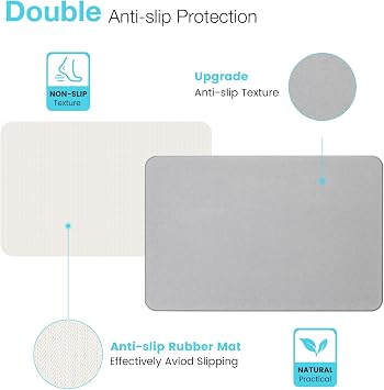 Diatomite Stone Bath Mat, Premium Non-Slip Natural Diatomaceous Earth Bathtub Fast Drying Mats for Bathroom Floor (23.6 x 15.4 Light Grey)