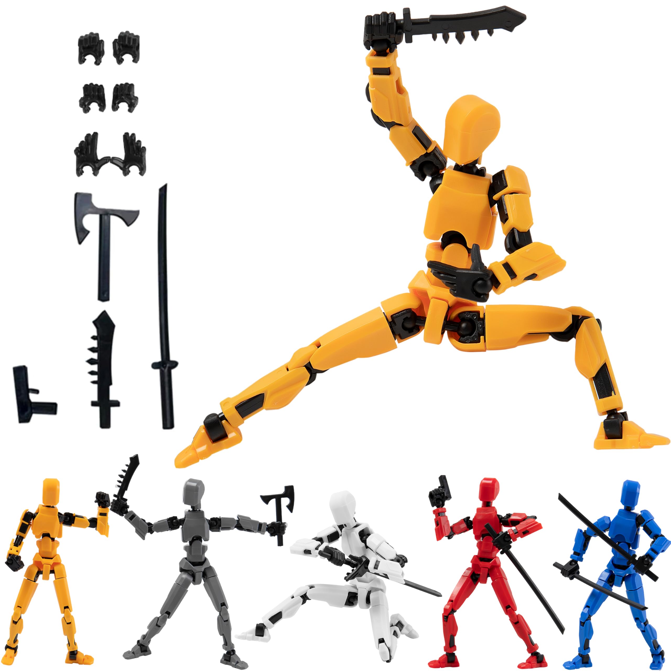 Titan 13 Action Figure Fidget Toys for Boys Autism Sensory Toys 3D Lucky Dummy N13 Robot Anime Figures Multi Joints Movable Cool Gadget Toys for Kids (Assembly Completed/Yellow)