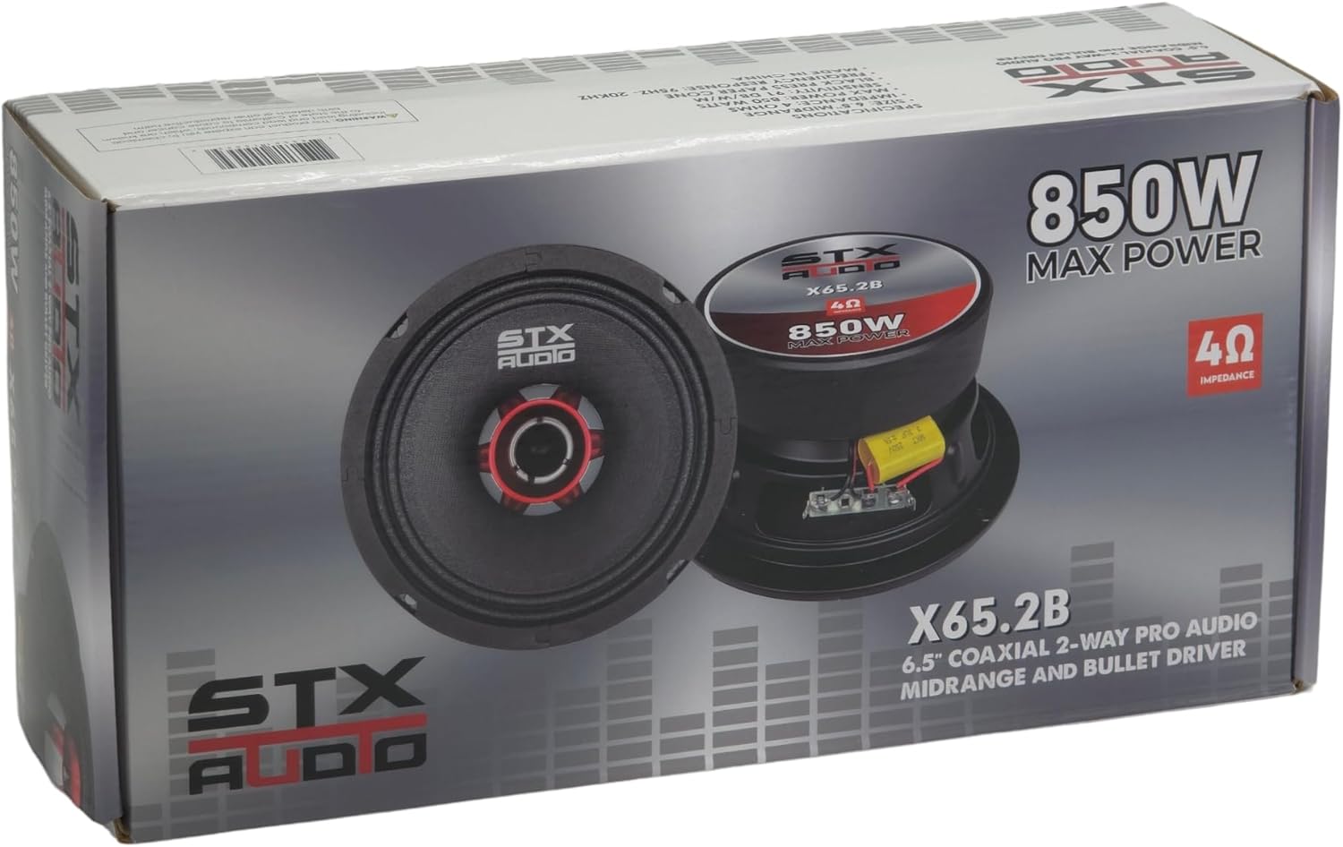 STX Audio 2X X65.2B 6.5" Midrange Speaker, 850 Watts Max Power, 4 Ohm, 91 dB Sensitivity, Black Press Paper Cone for Car Audio with High Capacitor and Black Grills (1 Pair)
