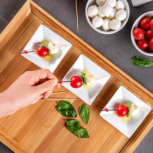Miniatura 77 de Restaurantware -10 platos blancos pequeños cuadrados, mini platos de 3 pulgadas, para aperitivos, aptos para microondas, apto para horno, plato