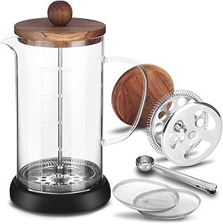 Uponer Caffettiera Francese,French Press 1L Caffettiera Francese in Vetro French Press in Vetro Borosilicato per Caffè Filtrato,tè Sfuso e Schiuma di Latte,con Filtro per Coffee Shop,Ristorante,Bar