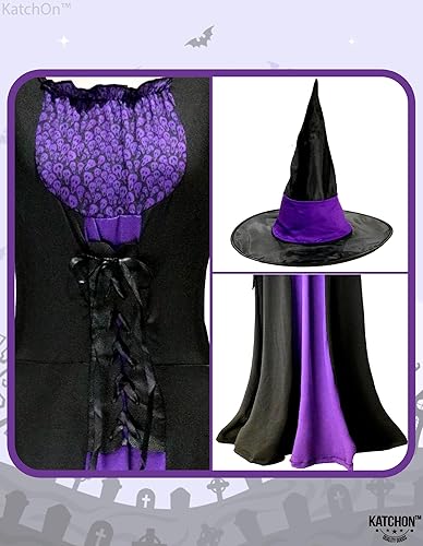 Miniatura 4 de KatchOn, Disfraz de bruja de Halloween para mujer, disfraz de bruja púrpura con sombrero negro, disfraces de brujas malvadas para mujer, disfraz de