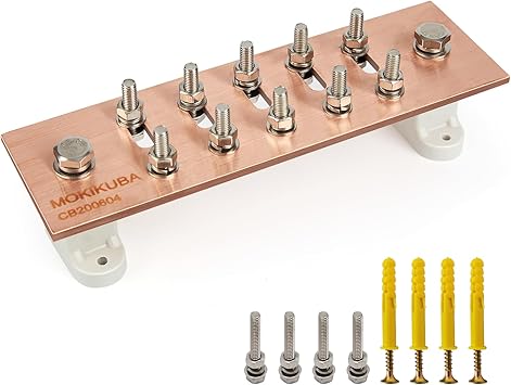 Pure Copper Ground Bar Kit- Adjustable Wall Mounted Copper Bus Bar with UL Material BusBar Insulator T Posts Smart Copper Bar 1/4"
