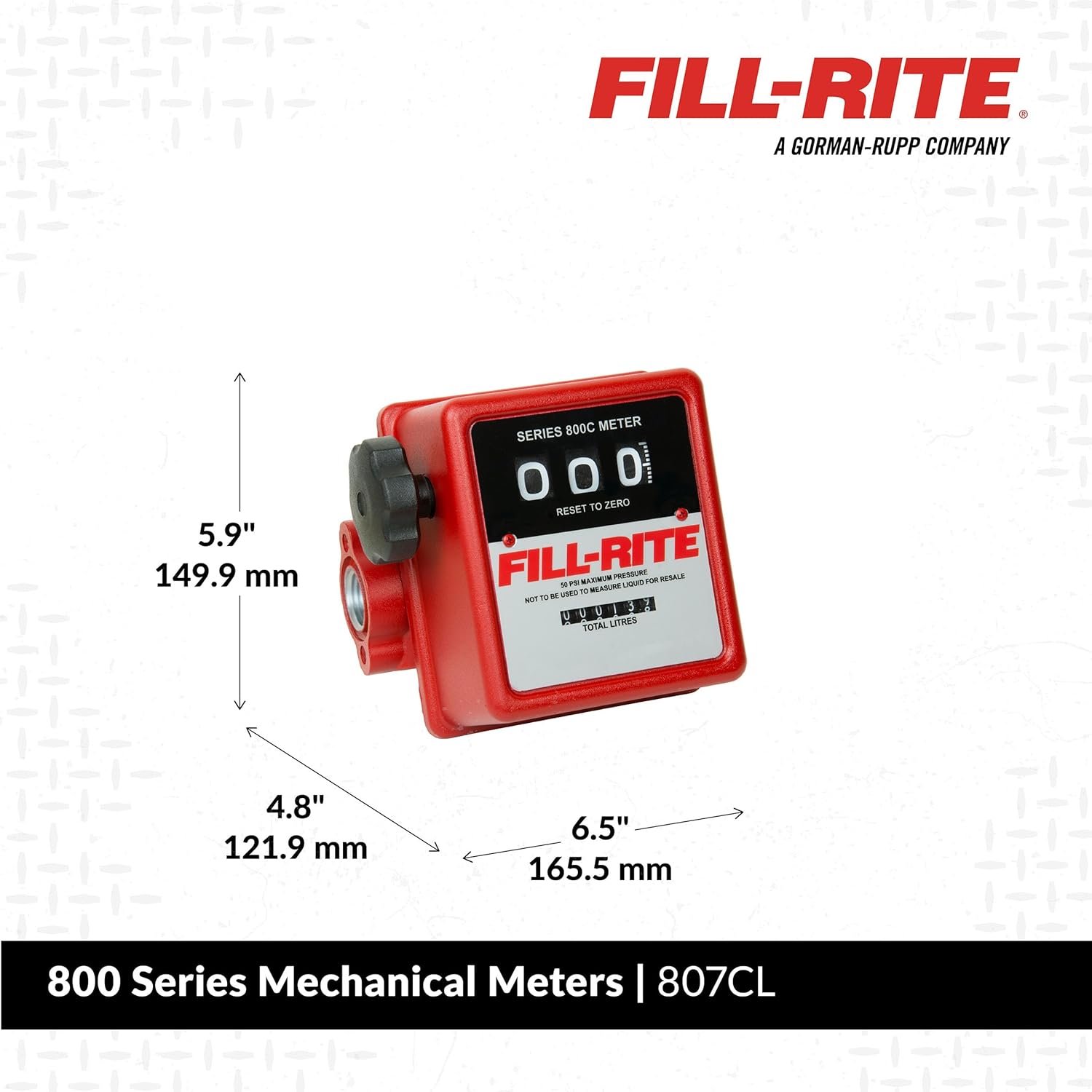 Fill-Rite 807CL Mechanical Fuel Transfer Meter – 3/4" NPT, 19–76 LPM (5–20 GPM), Nutating Disc, ±1% Accuracy, Diesel/Gasoline/Kerosene Compatible, Cast Aluminum