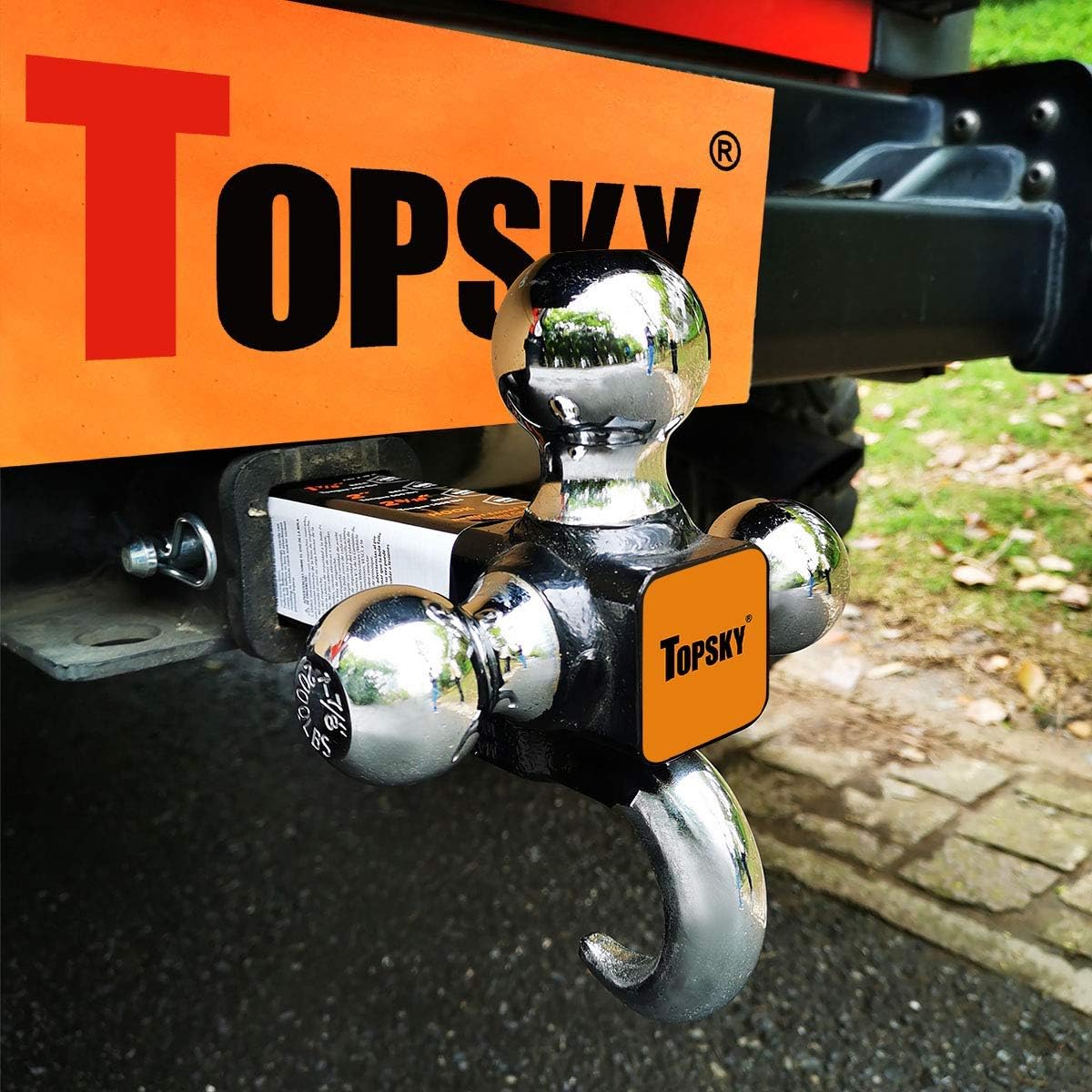 TOPSKY TS2012 Trailer Hitch Ball Mount with Hook, 2 Inch Receiver, Hollow Shank Tow Hitch, Hitch Pin & Clip, Chrome : Automotive