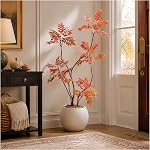 Arbre de Sumac artificiel, 5FT Faux Mahonia Fortunei Tree avec Pot blanc , Plante réaliste Faux Tree Intérieur pour la chambre à coucher Bureau Intérieur Salon Décoration, Rouge