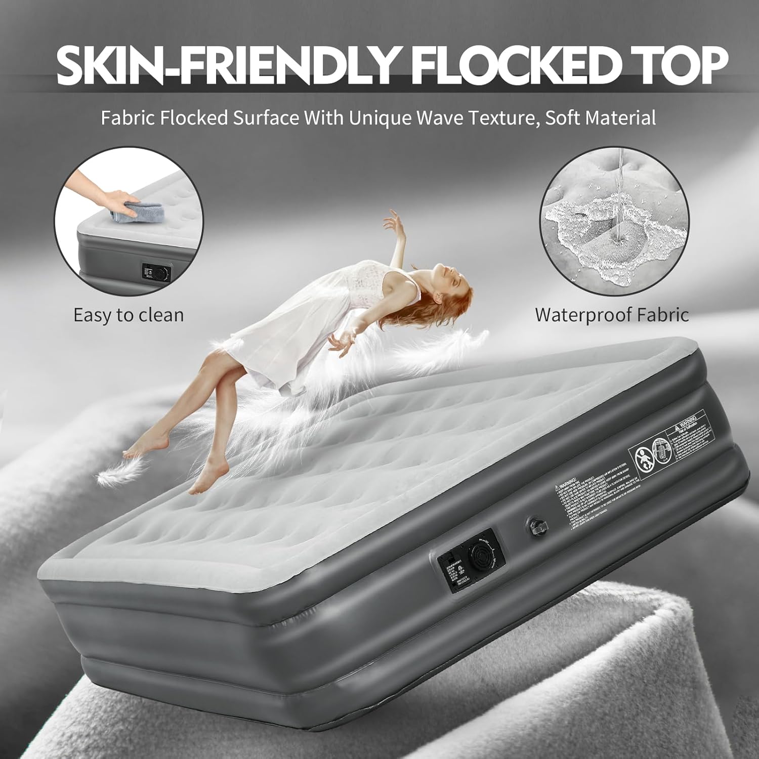 JTW Air Mattress Queen with Built in Pump, 800lb Weight Capacity 18in Bed Height Inflatable Mattress Queen for Outdoor & Home, 3 Mins Fast Blow Up Waterproof Self Inflating Air Mattress with Carry Bag