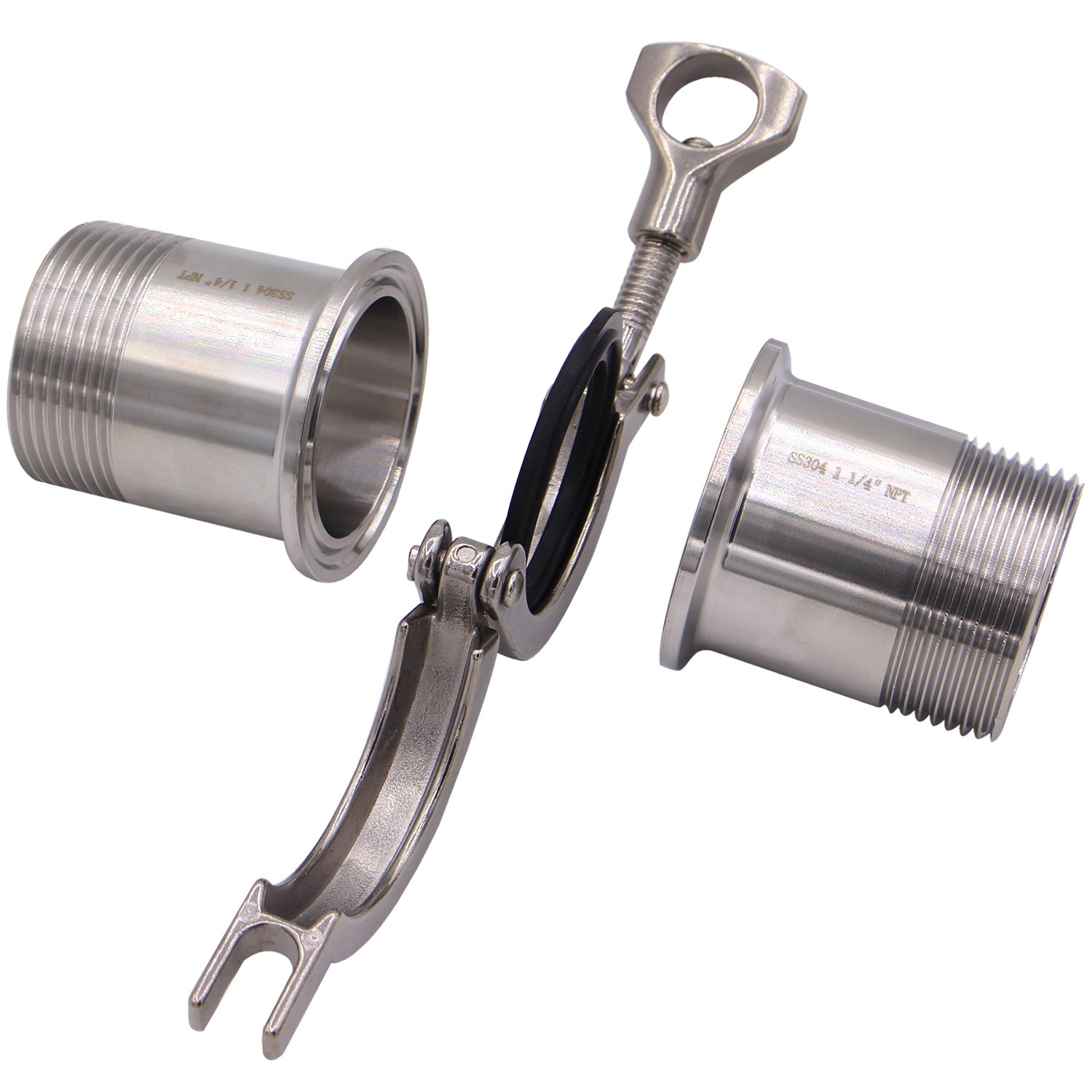 DERNORD 2 Pcs Sanitary Male Threaded Ferrule Pipe Fittings + SUS304 Tri-clamp (Tri-clover Clamp) + FKM Gasket (Male Threaded Pipe Size:1-1/4 Inch DN32)