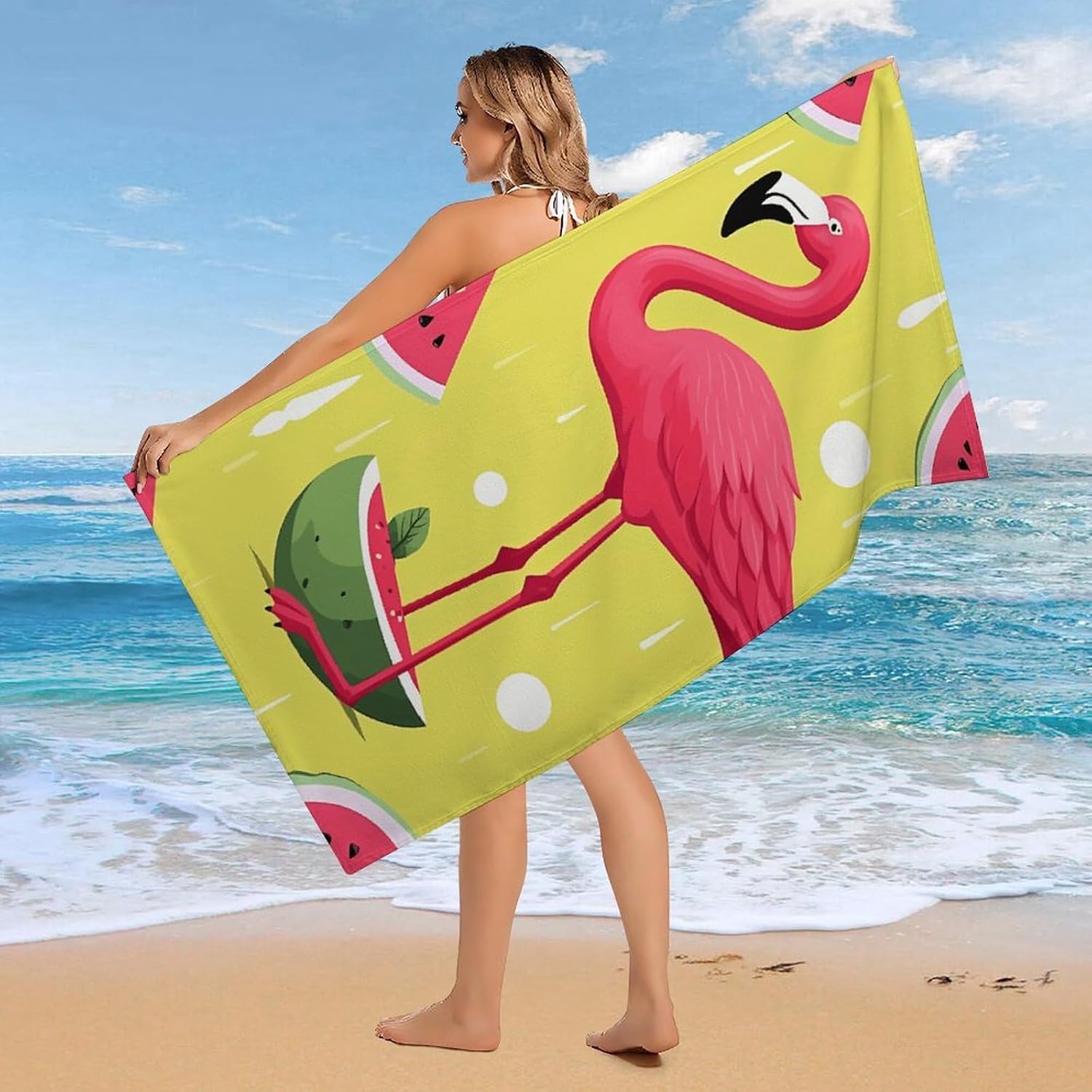 Flamingo and Watermelon Oversized Beach Towel Set 31x 61 in image 4