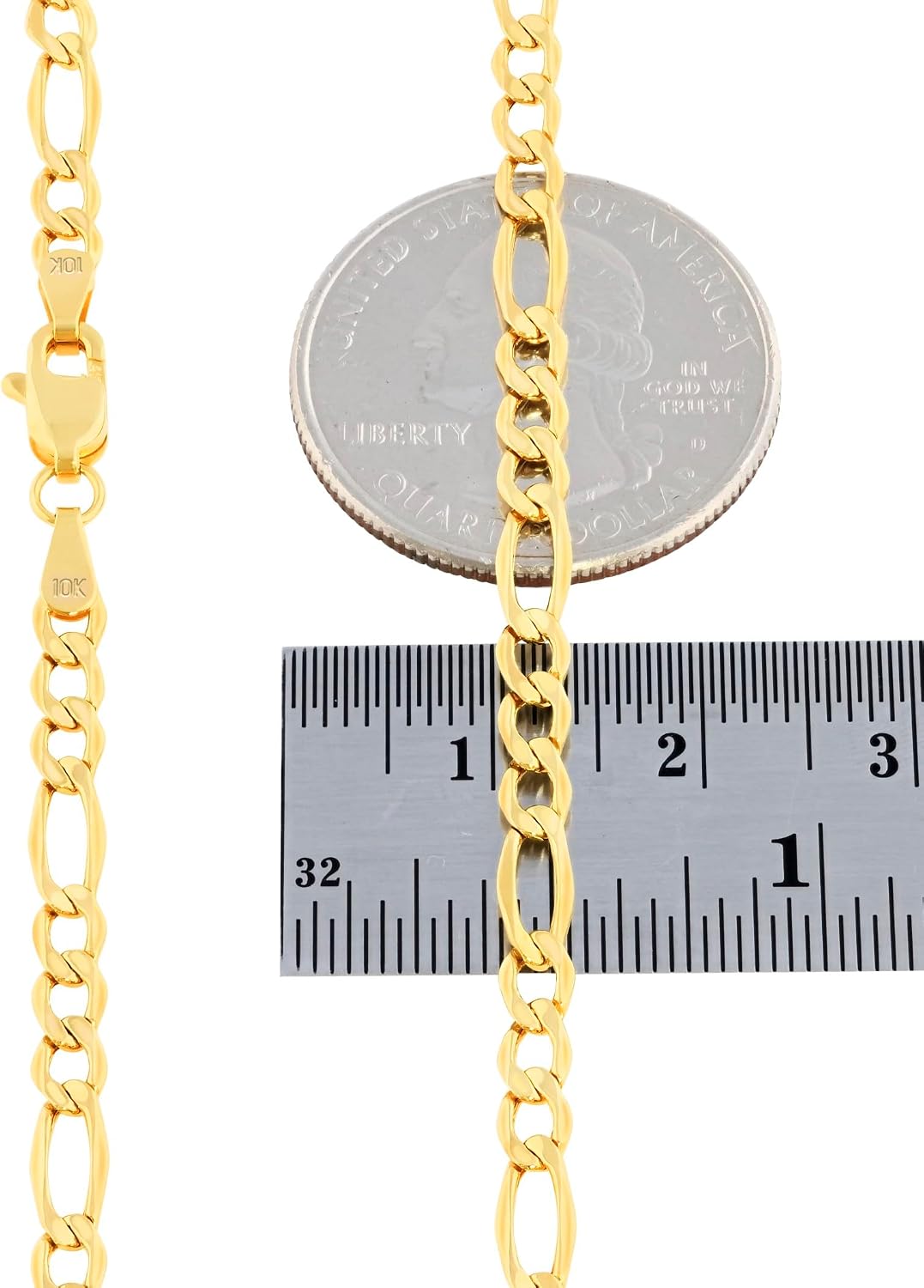 Nuragold 10k Real Yellow Gold Figaro Link 3.5mm Chain Necklace (16"-30") Italian Jewelry for Men & Women