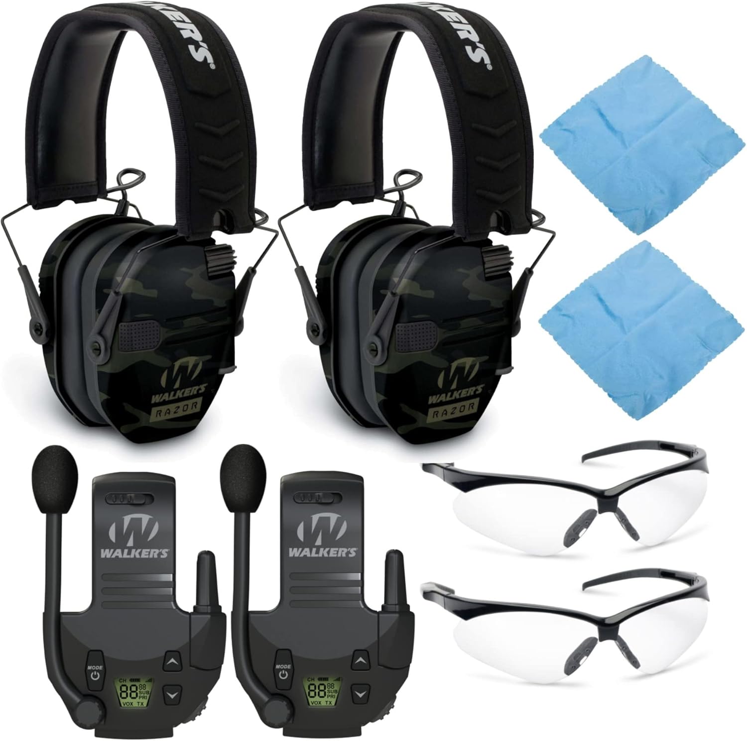 Walker's Razor Shooting Muffs 2-Pack with Walkie Talkies and Glasses