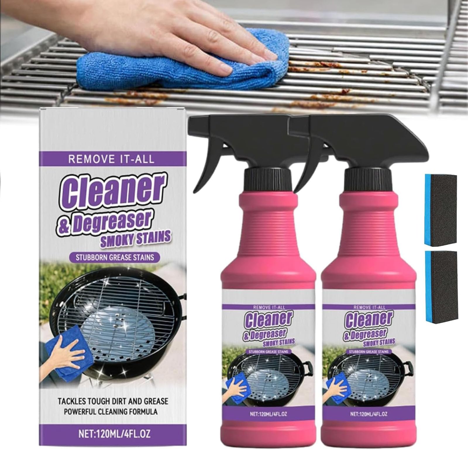Fast-Acting Heavy-Duty Grill Degreaser Spray, BBQ Grill Cleaner Spray for Outdoor Grills, Smoker Cleaner for Smoky Stains and Stubborn Grease