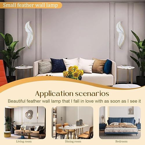 Miniatura 3 de Lámpara de pared de plumas, luz LED de montaje en pared, 3 temperaturas de color y 3 niveles de brillo, lámparas de pared de plumas blancas para