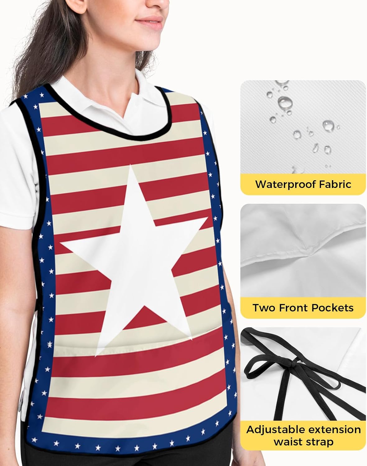 Unisex Cobbler Apron with 2 Pockets, Independence Day Patriotic Star Polka Point Red Stripes Waterproof Vest Kitchen Chef Apron, Smock Apron Vest Cobbler Aprons for Women Men, 2 Pack, 20” x 27.5”