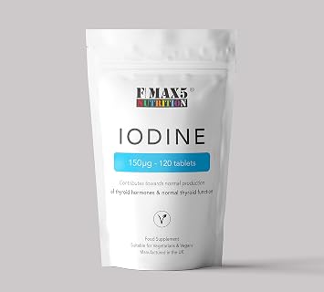 Iodine 150mcg 120 Tablets | High Strength Natural Source of Iodine from Potassium Iodide | Pregnancy Health & Thyroid Supplement | Vegan | UK Made | Fmax5 Supps