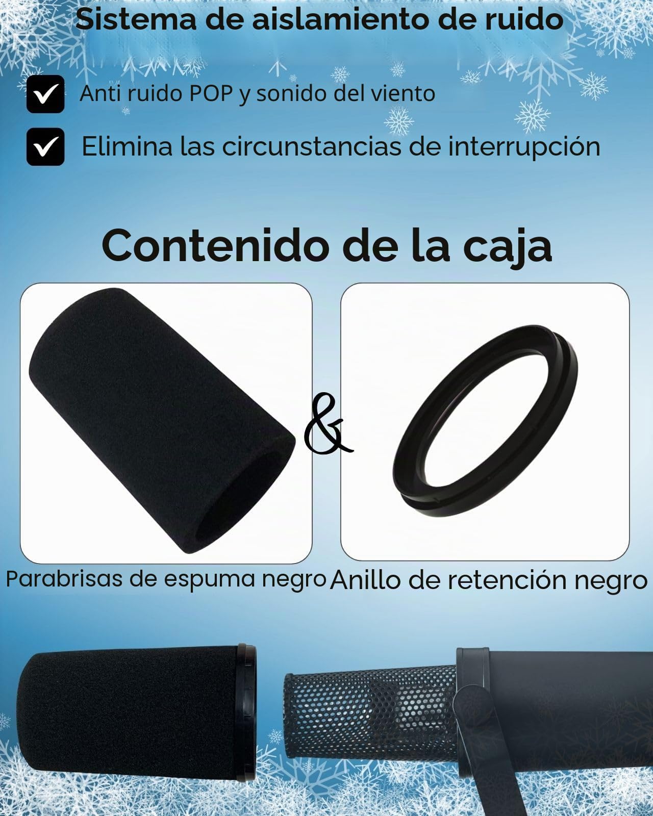 Cubierta de micrófono para filtro Shure SM7B POP RK345B de repuesto, espuma de parabrisas de micrófono SM7B con anillo de retención de color para una elegante decoración de podcast (negro)