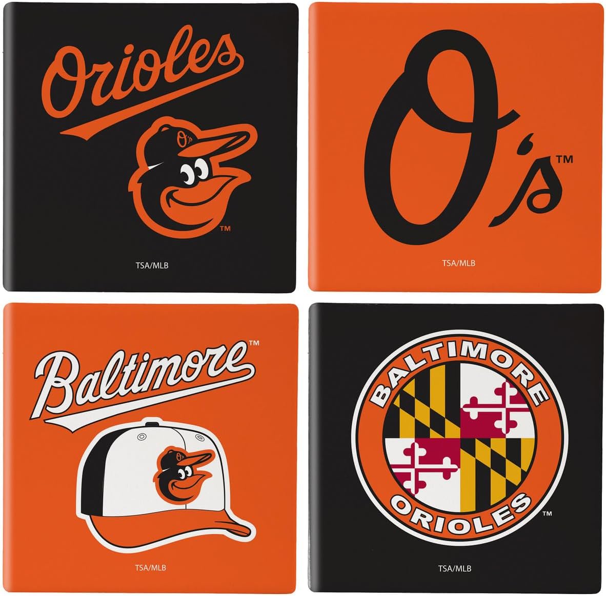 Orioles Ceramic Coasters, 4-pack with Wood Holder by Team Sports America