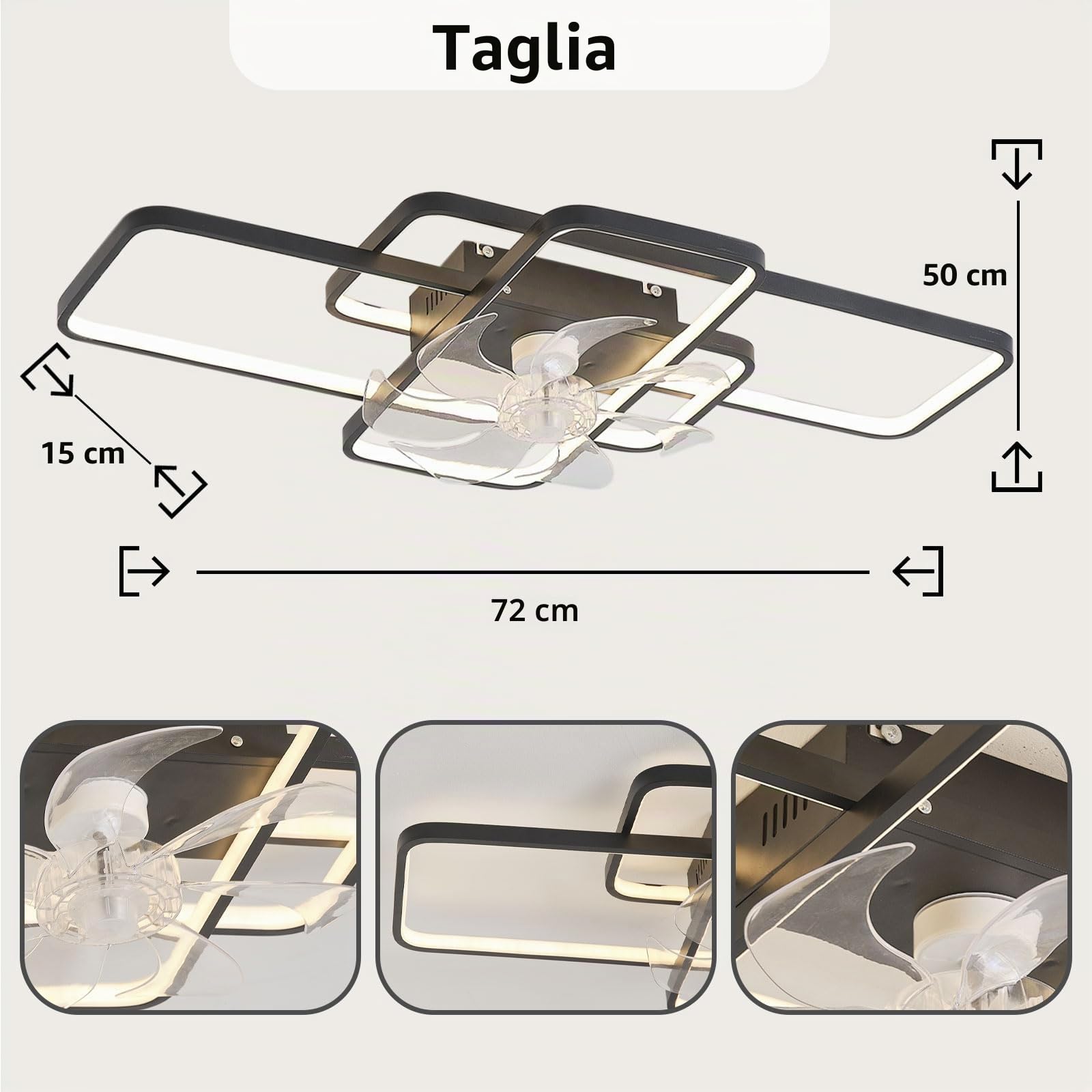 Ventilatore Da Soffitto Con Illuminazione, Ventilatore Da Soffitto A LED 80W Con Telecomando Lampada Ventola Dimmerabile 6 Velocità Del Vento Plafoniera Per Soggiorno Camera Da Letto Luce Nero 72cm