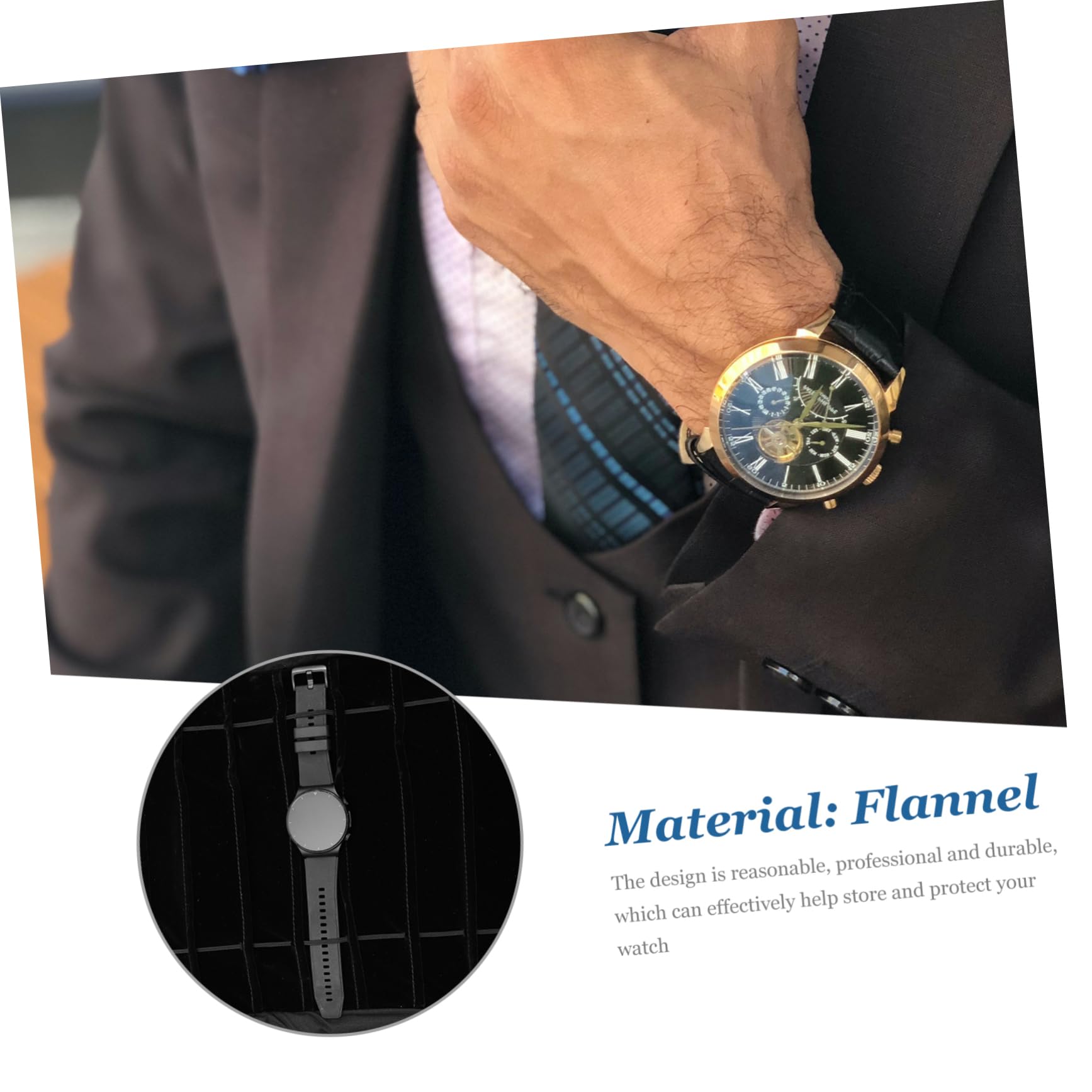 Zerodeko Schmuckrolle aus Flanell Kleiner Reise Schmuckorganizer für Armbänder und Uhren Schwarz Verschleißfest