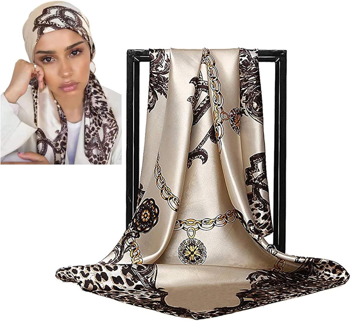 Bufanda tipo seda, bufandas para el cuello, bufanda cuadrada grande para el pelo de satén para mujer, 35 x 35 pulgadas