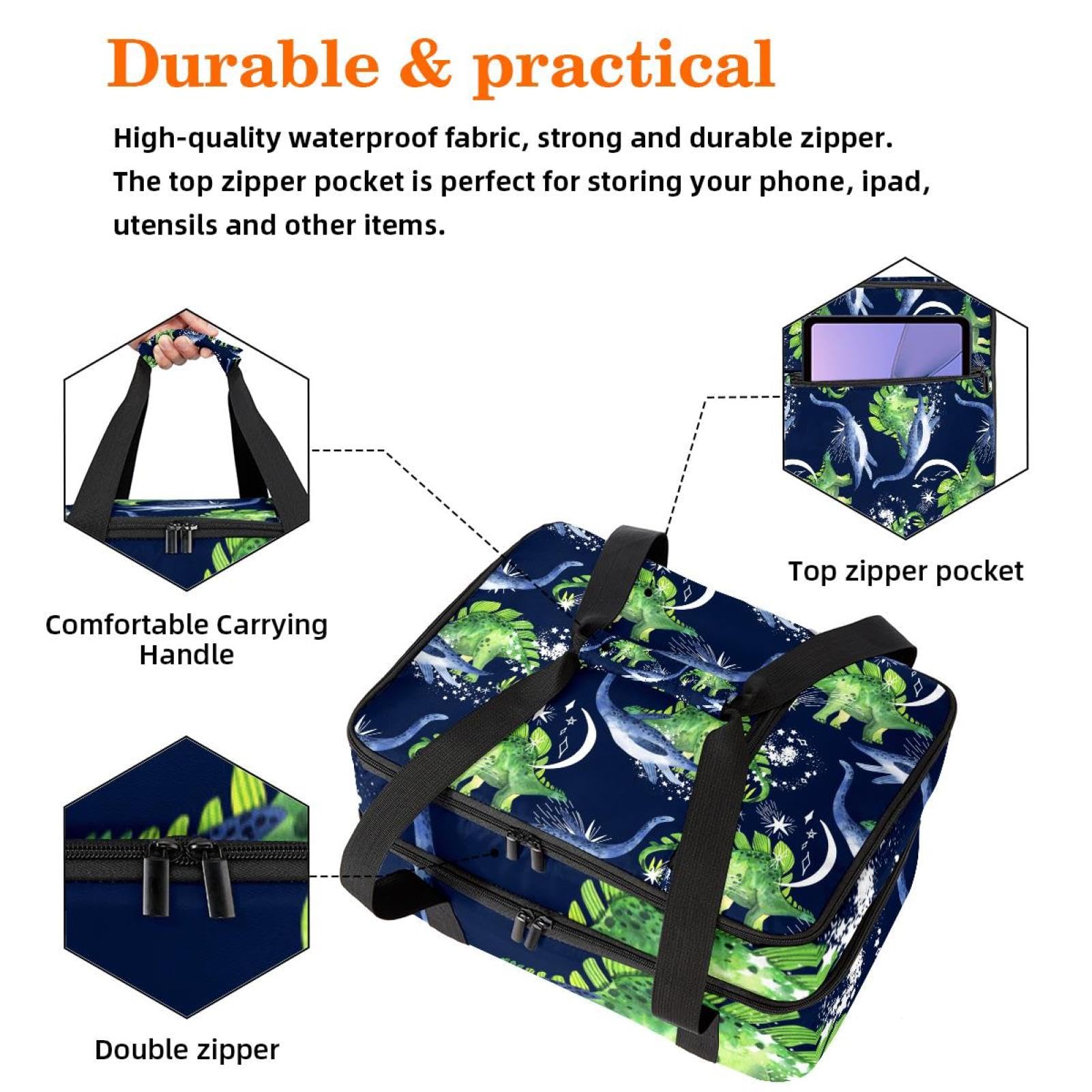 Grand sac à déjeuner isotherme pour homme et femme, double couche, étanche, étanche, réutilisable, sac fourre-tout pour le travail, l'école, le pique-nique, la plage, le camping, les voyages, motif