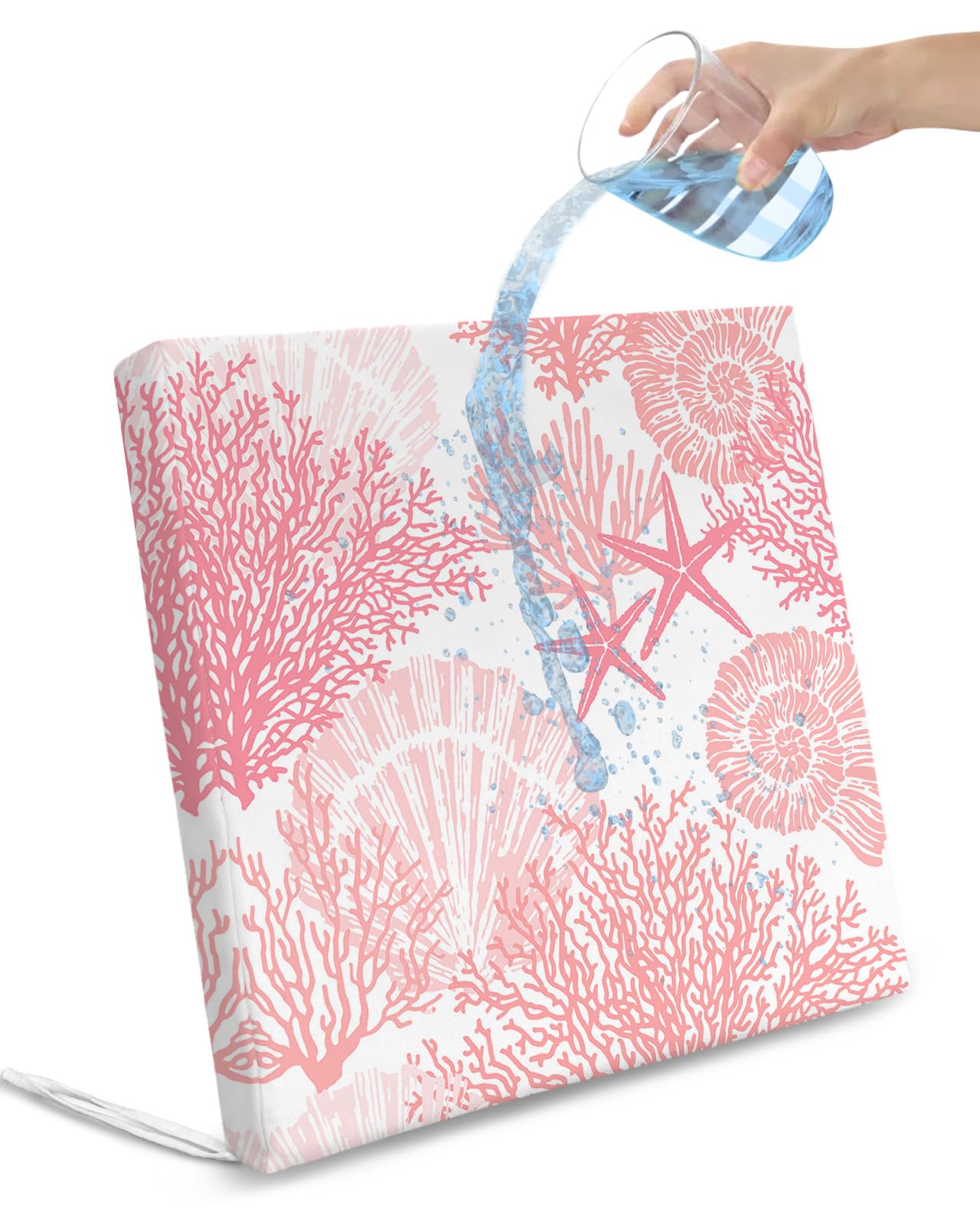 Edwiinsa Pink Coral Starfish Indoor/Outdoor Seat Cushions Cover,Waterproof Patio Chaise Lounge Cushion Cover for Beach Pool Side Chair Cushions 22x20x4 Pieces Coastal Shell Conch Summer Ocean Sea