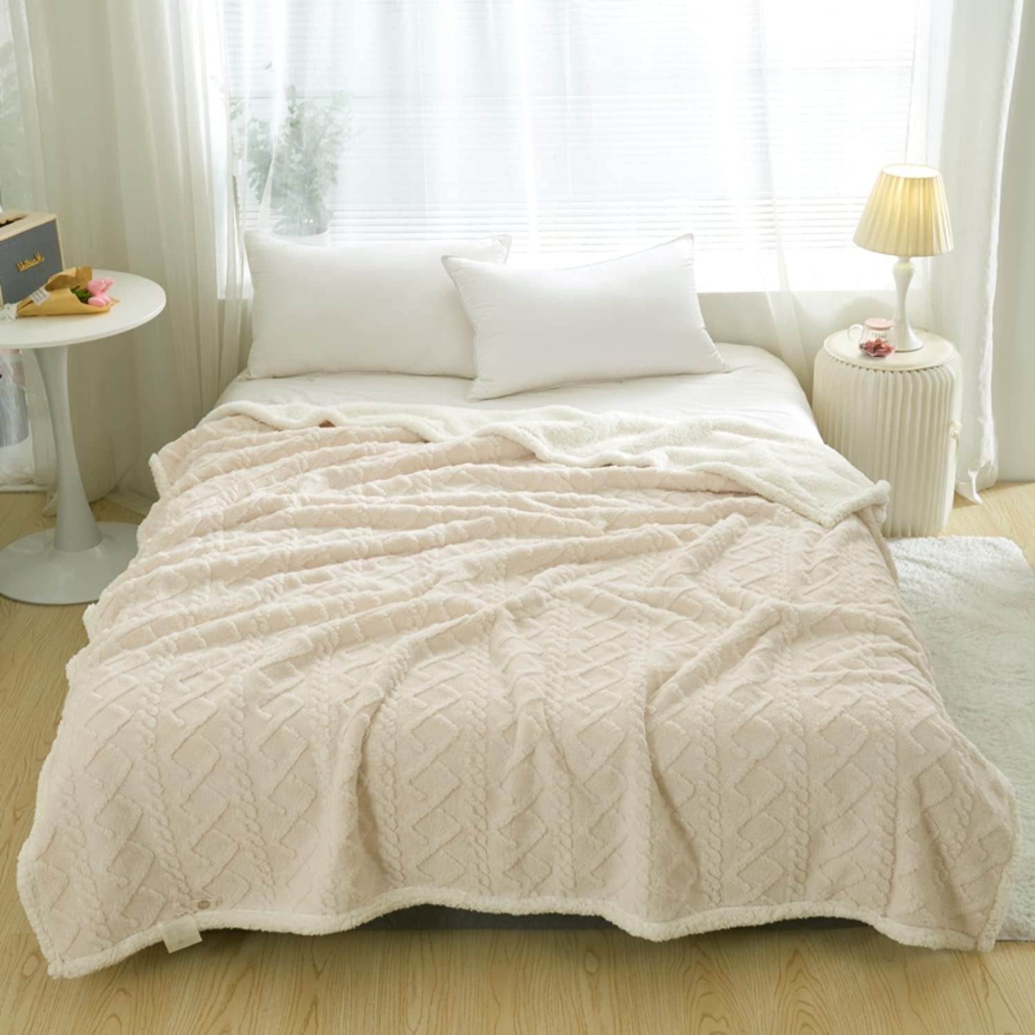 Sherpa Fleece Blanket Sofa Throw Double-Sided Super Soft Warm Throw Blanket For Bed, Sofa, Couch (Beige Cable, 150×200cm)