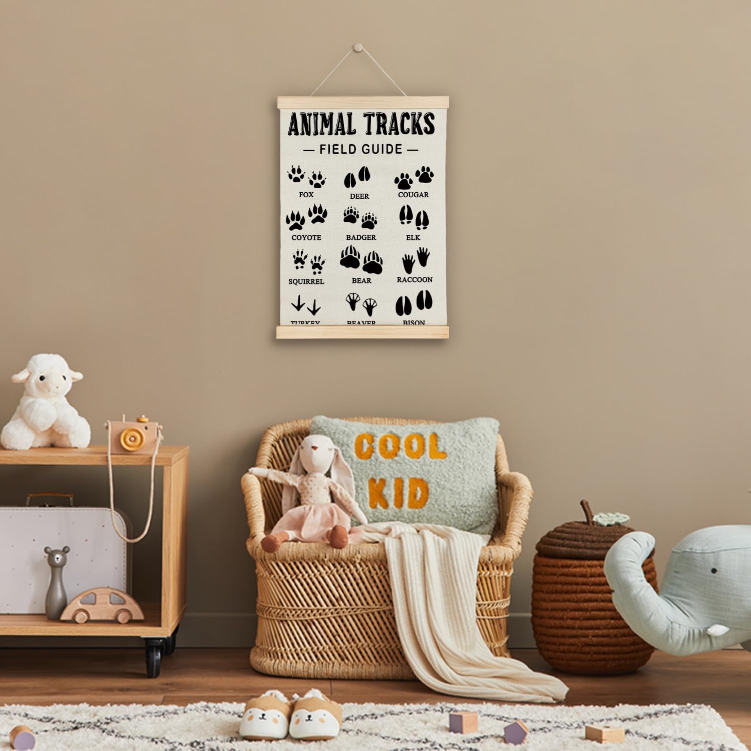 SereneHanctuary Forest Kids Nursery Decor,Forest Animal Kids Room Wall Art,Animal Tracks Playroom Poster Hanger Frame for Bedroom Nursery Toddler Room Decor,12X16Inches