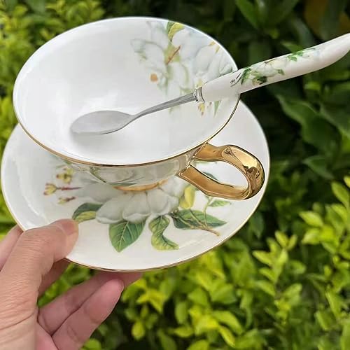 Miniatura 4 de Honorable Taza de café, capuchino, taza de té, con platillo para latte, porcelana de hueso fino, esmalte reactivo, 6.8 onzas-1 unidad (Camelia