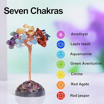 Chakra Crystal Tree for Energy Alignment and Balance, Handmade Gemstone Bonsai Tree with 7 Healing Crystals, Meditation, and Home Decor, for Wellness Enthusiasts and Yoga Practitioner