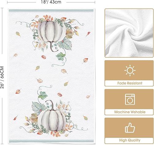Miniatura 6 de Artoid Mode Juego de 4 toallas de cocina de otoño con diseño de rayas azules de acuarela de 18 x 26 pulgadas, diseño de hojas de temporada