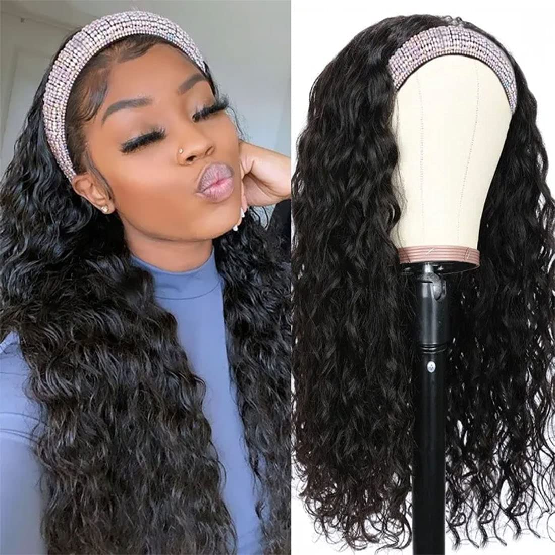 Nadula Hair 10A Water Wave Headbands Wig Human Hair for