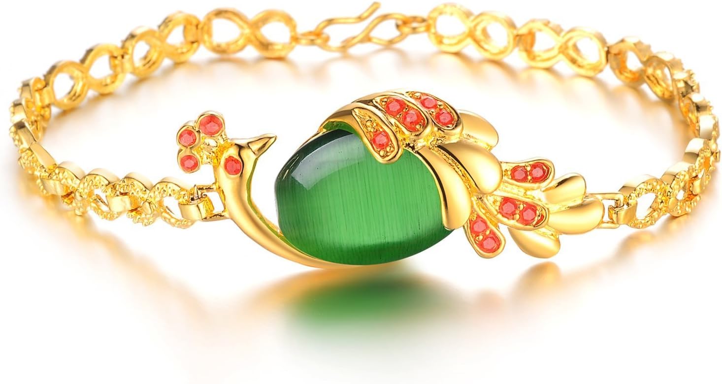 Beauty Jewelry Shop Jewelry Luxury 18k Gold Plated Green Agate Stone Peacock Bracelet for Women Cz Infinity Bracelet Wedding Jewelry