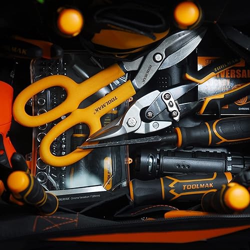 Miniatura 7 de Tijeras de hojalata de 10 pulgadas de patrón recto con agarre cómodo, tijeras de corte de chapa de metal resistentes