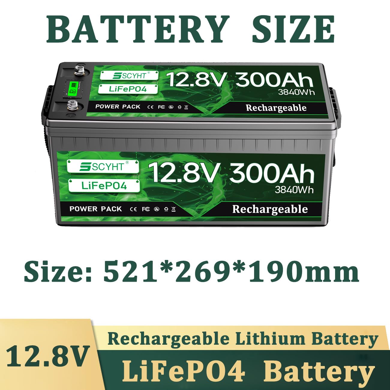 Batería de litio 12,8 V 300 Ah Batería LiFePO4 300 Ah Baterías ciclo profundo 12,8 V Baterías recargables para energía solar y respaldo con BMS para motor 750 W a 3840 W