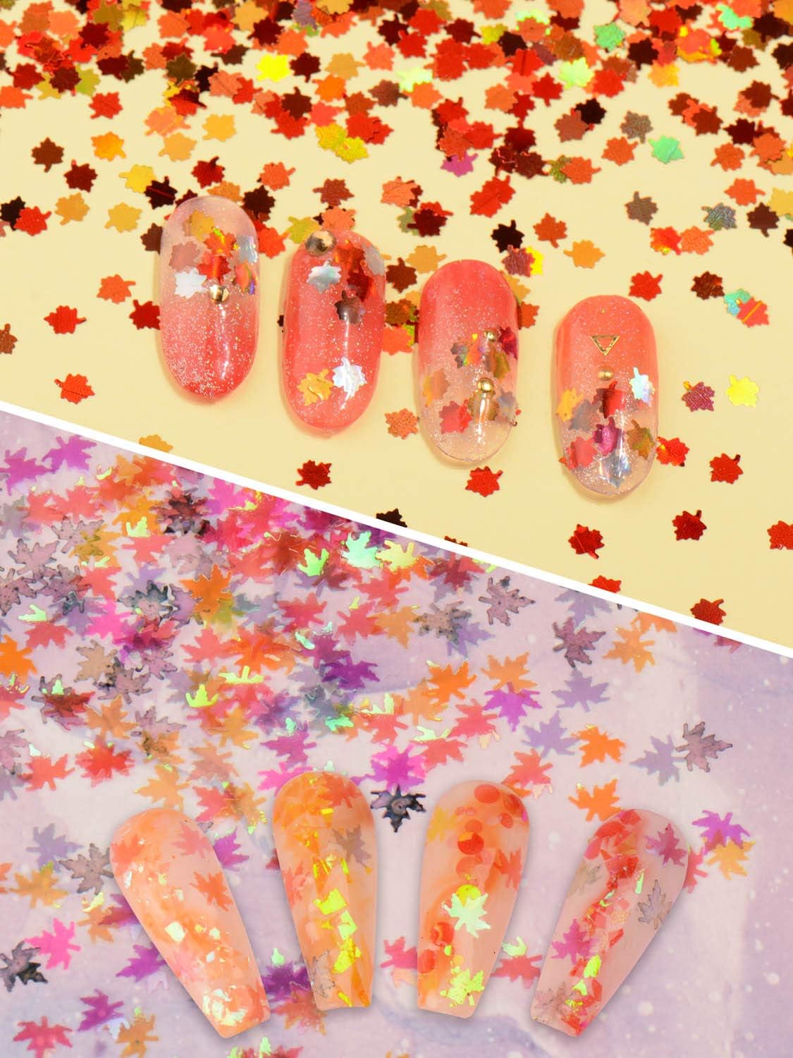 Warmfits Maple Glitter Fall Leaf for Nail Art 24 Colors Holographic Autumn Nail Art Chunky Glitter Brown Bronze Orange Gold Red Leaf Glitter for Nail Art Decals Craft Resin DIY Christmas Decorations