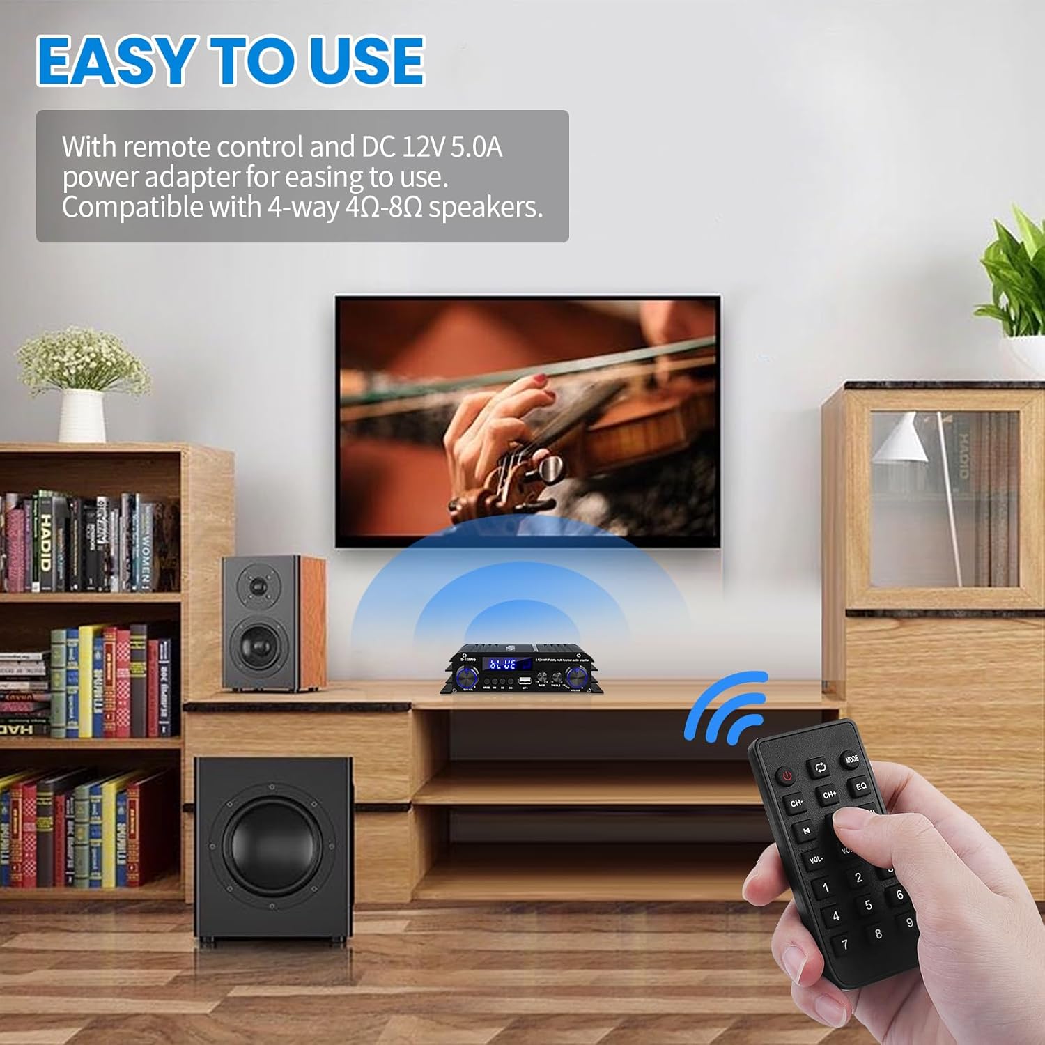 Bluetooth Amplifiers Stereo Audio Receivers Amp for Home Speakers S-188Pro RMS 50WX2+60W 2.1 Channel Max 600W Output Mini Power Amplifier w/FM Radio, Echo, MIC, USB, SD Input for Home Audio