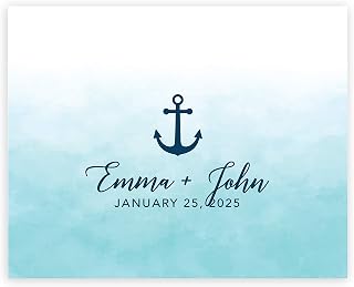 Andaz Press Custom Large Canvas Wedding Guest Book Alternative 16 x 20 Inches Watercolor Nautical Anchor Horizontal Personalized Guest Book Signs for Wedding Welcome Sign for Nautical Beach Wedding